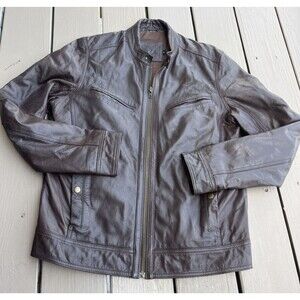 ASOS Women's Brown Leather Motorcycle Jacket Zippers Snap Pockets Size Small
